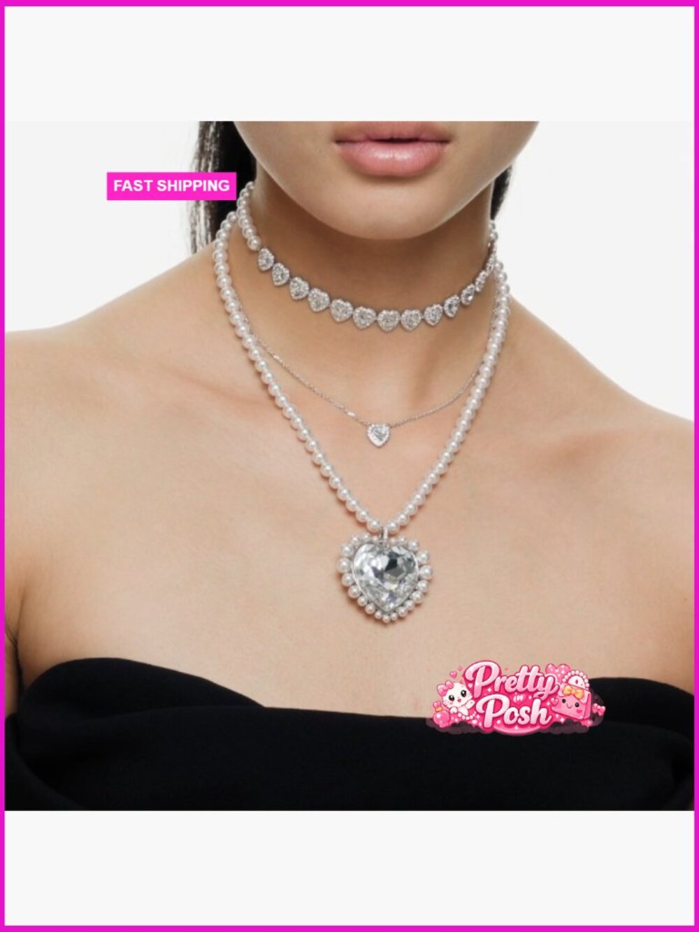Swarovski Crystal & Pearl Jewelry Set - Necklace, Earrings & Bracelet - Rhodium - Picture 7 of 7